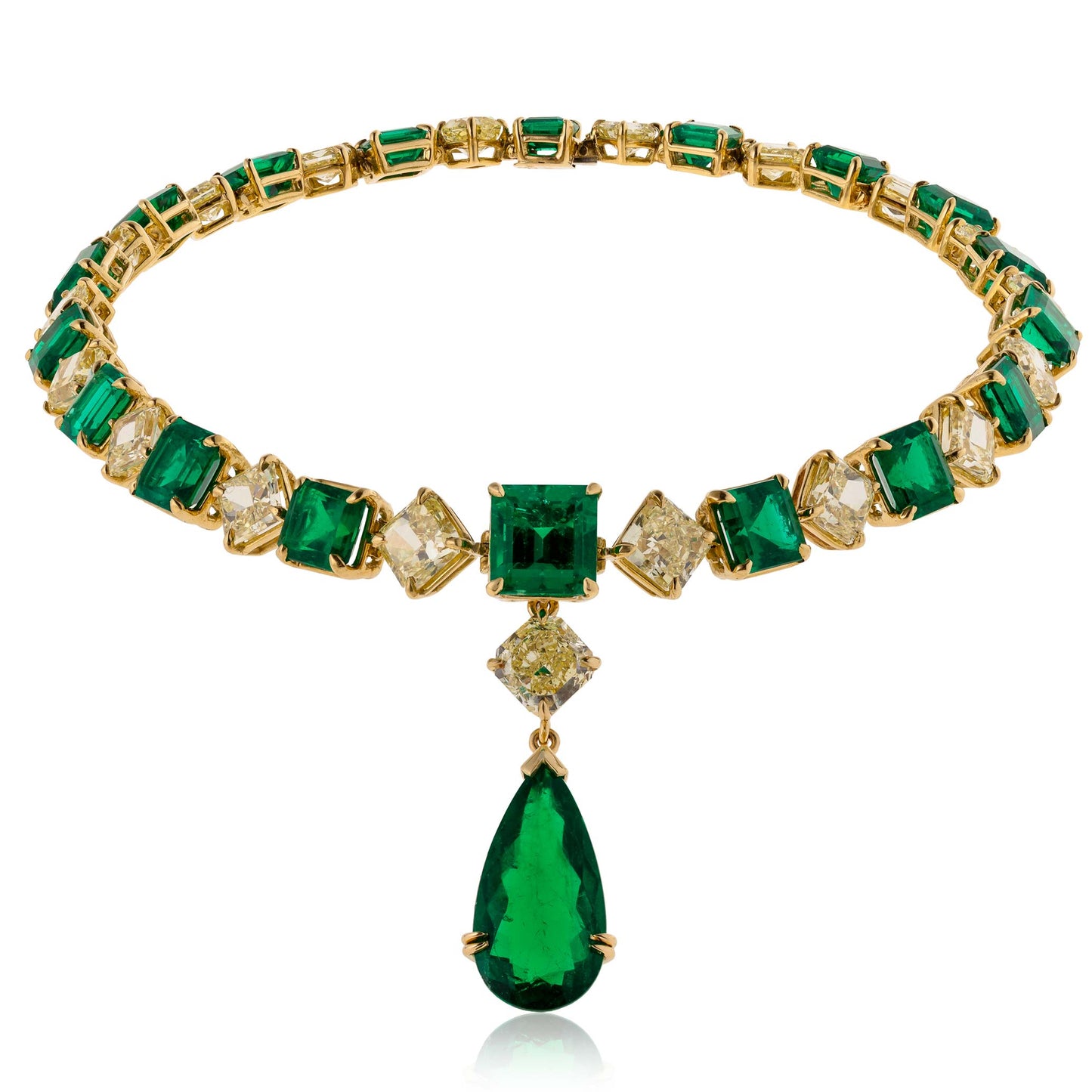 18k Yellow Gold Necklace with Diamonds and Emeralds