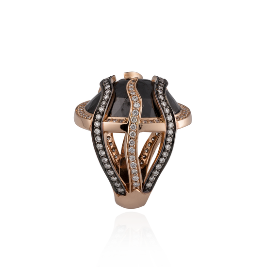 Eclipse Rose Gold Ring with Black Diamond Faceted & white Diamonds