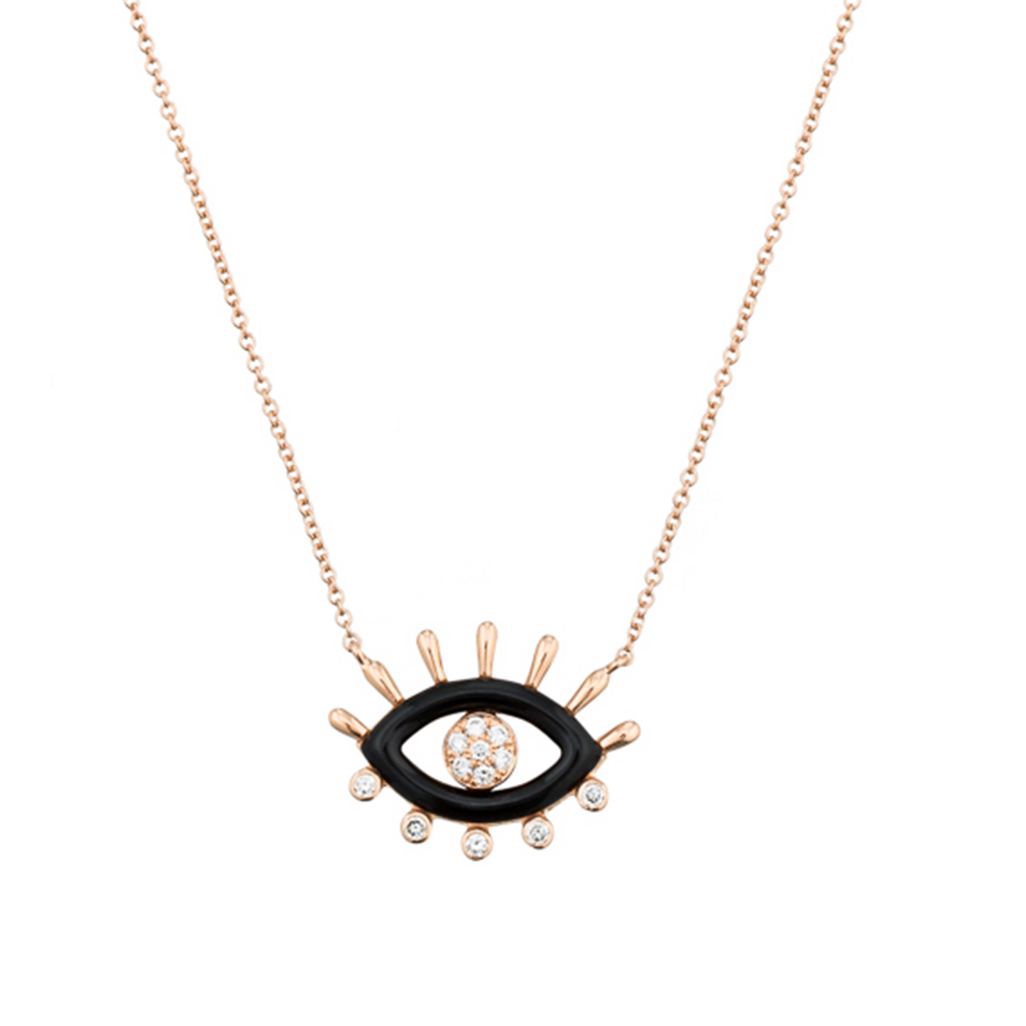 18KT Yellow Gold Necklace with Black Enamel and Diamond