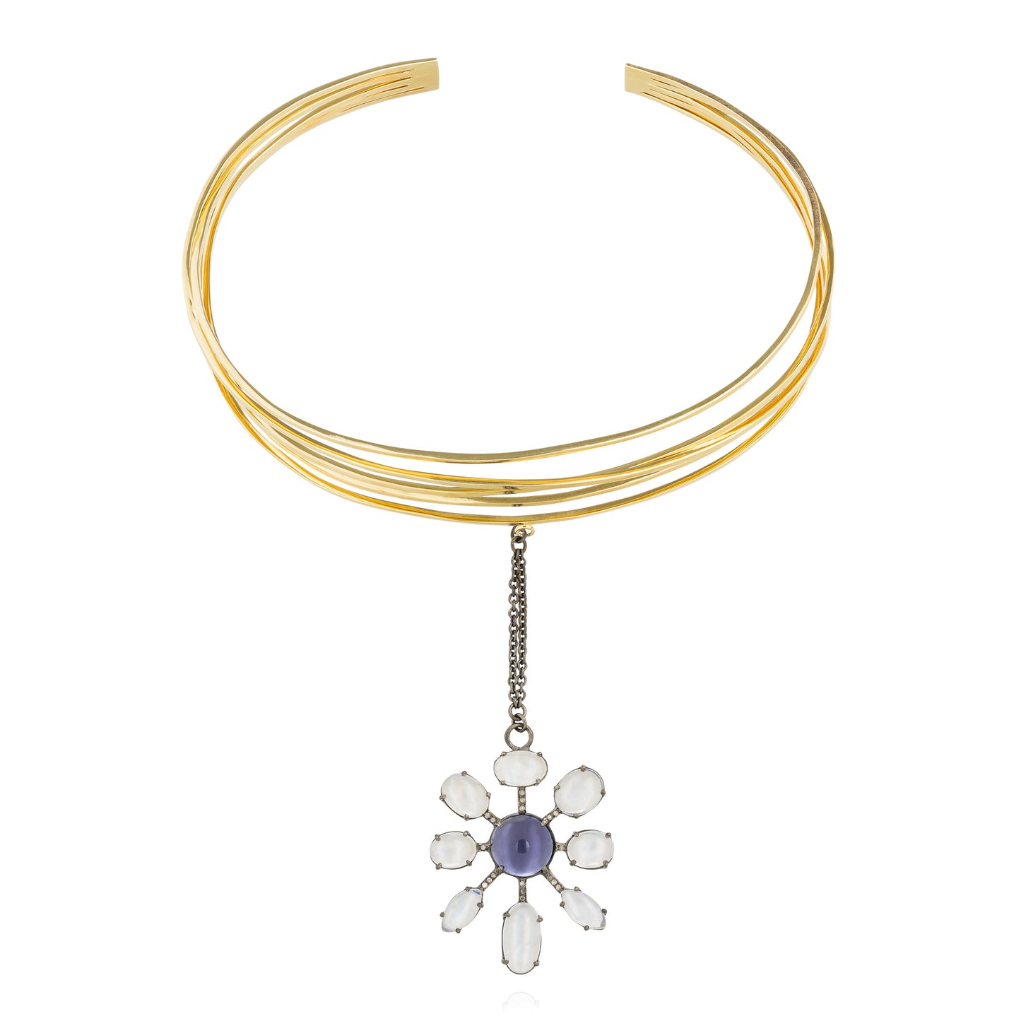 925 Silver Cuff Necklace with Moonstone and Iolite