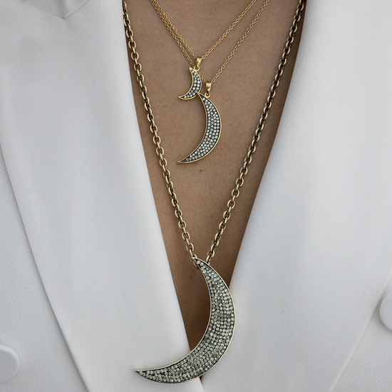 Load image into Gallery viewer, 925 Silver Large Moon Necklace with Green Sapphires
