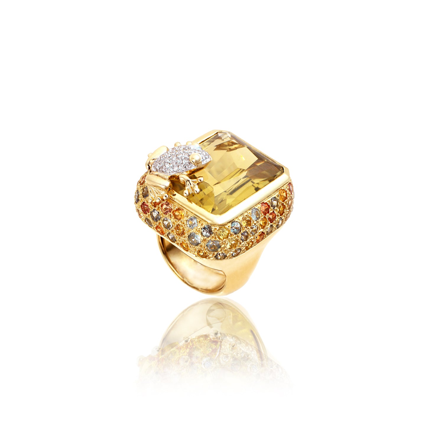 Yellow Gold Citrine Ring with Sapphire