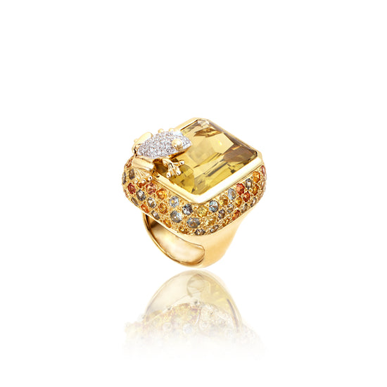 Yellow Gold Citrine Ring with Sapphire