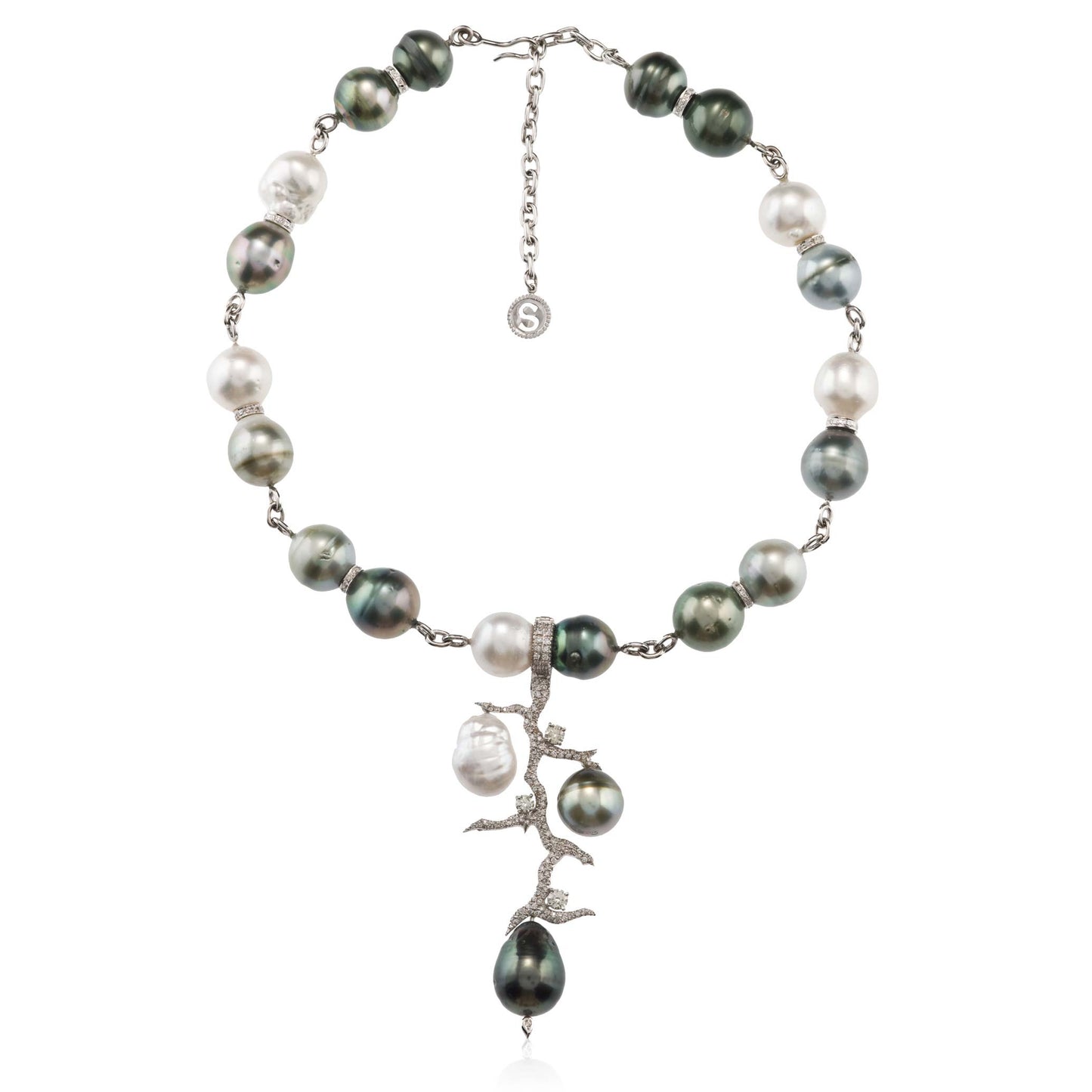 White Diamond and Pearls Necklace White Gold