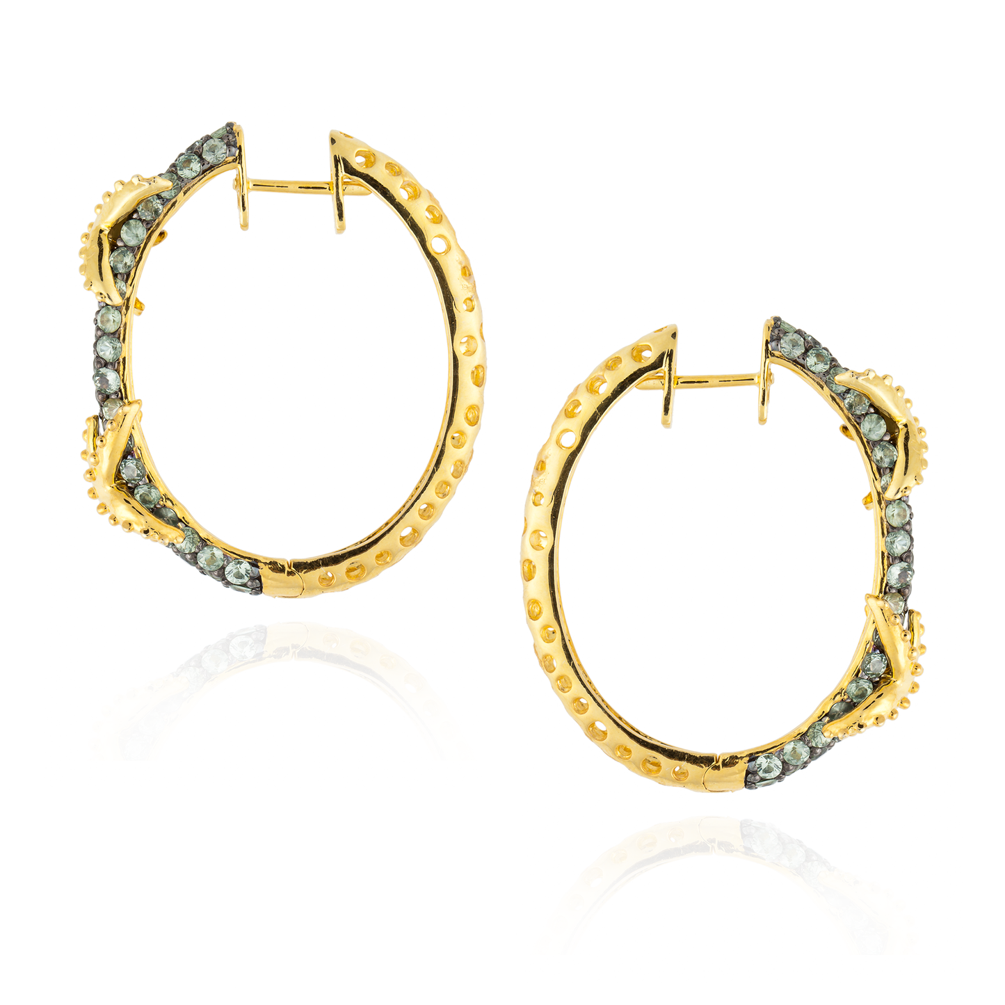 925 Silver Hoop Earrings with Green Sapphire Pavé