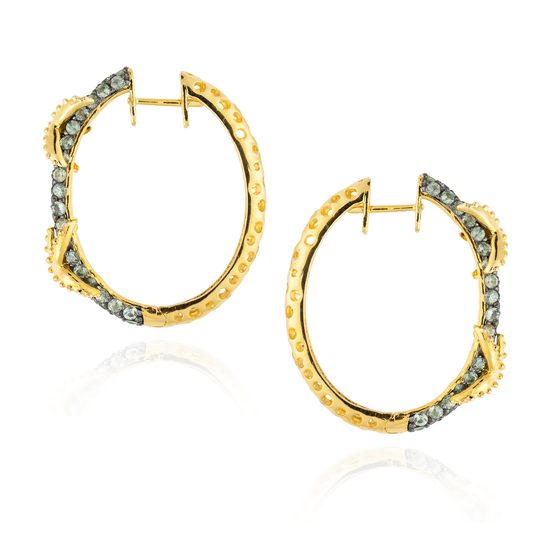 925 Silver Hoop Earrings with Green Sapphire Pavé