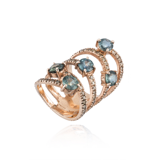 14k Rose Gold Ring with Blue Diamond with Cognac Diamonds