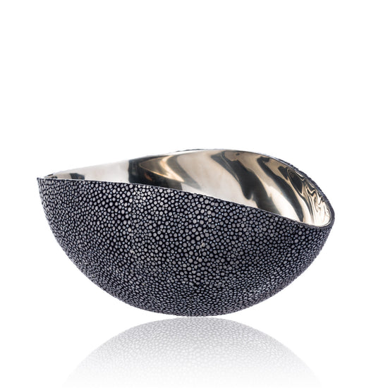 Stainless Steel Bowl in Blue Stingray Leather