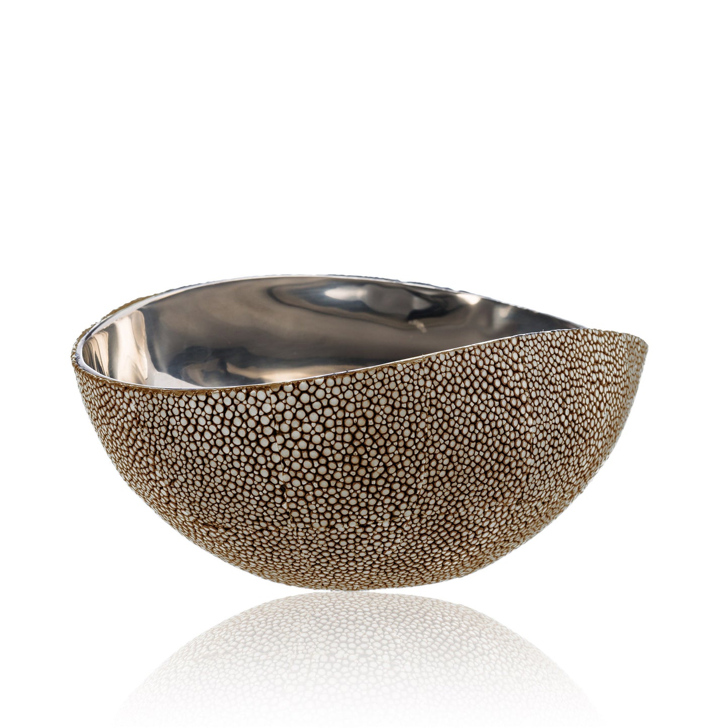 Stainless Steel Bowl in Brown Stingray Leather