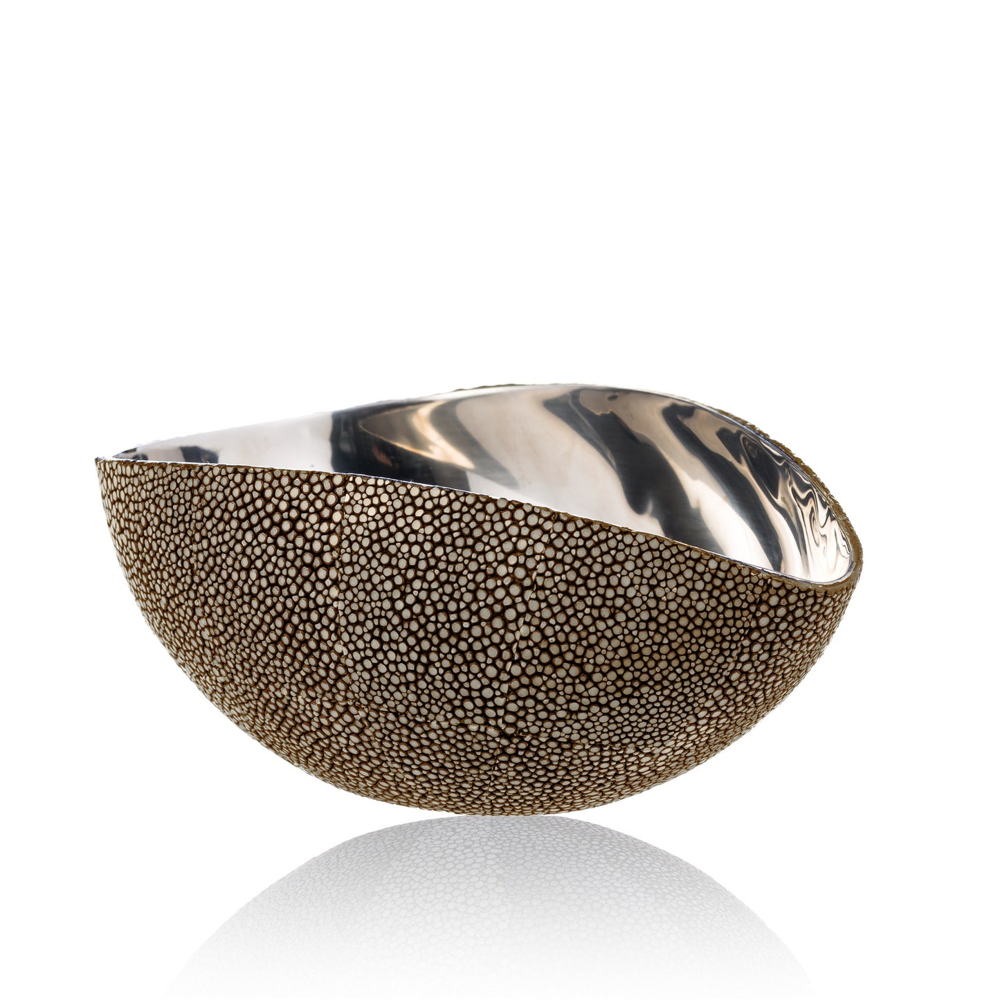 Stainless Steel Bowl in Brown Stingray Leather