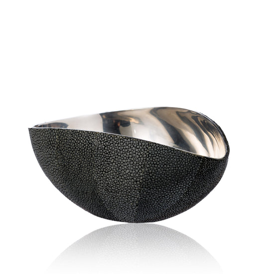 Stainless Steel Bowl in Black Stingray Leather