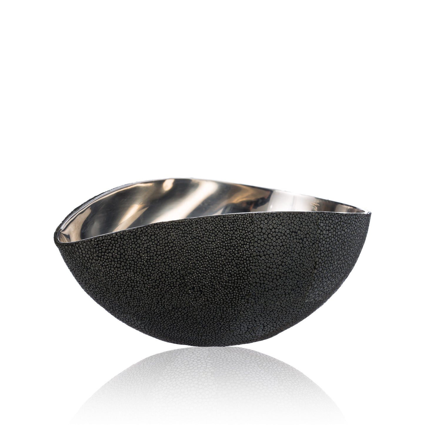 Stainless Steel Bowl in Black Stingray Leather