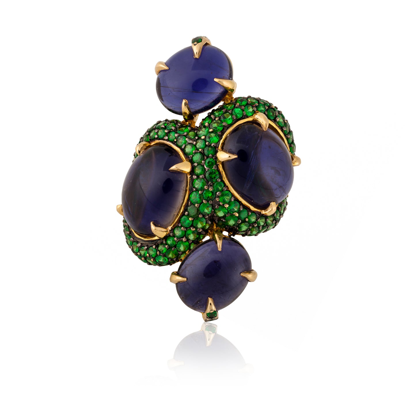 Iolite and Tsavorite Yellow Gold Ring