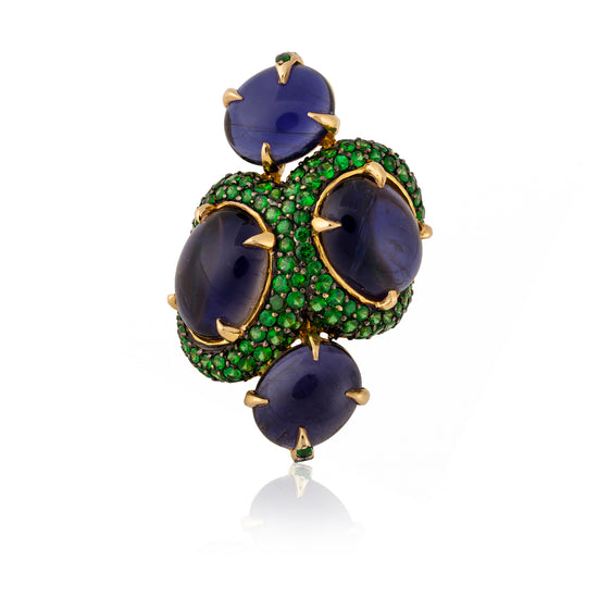 Iolite and Tsavorite Yellow Gold Ring