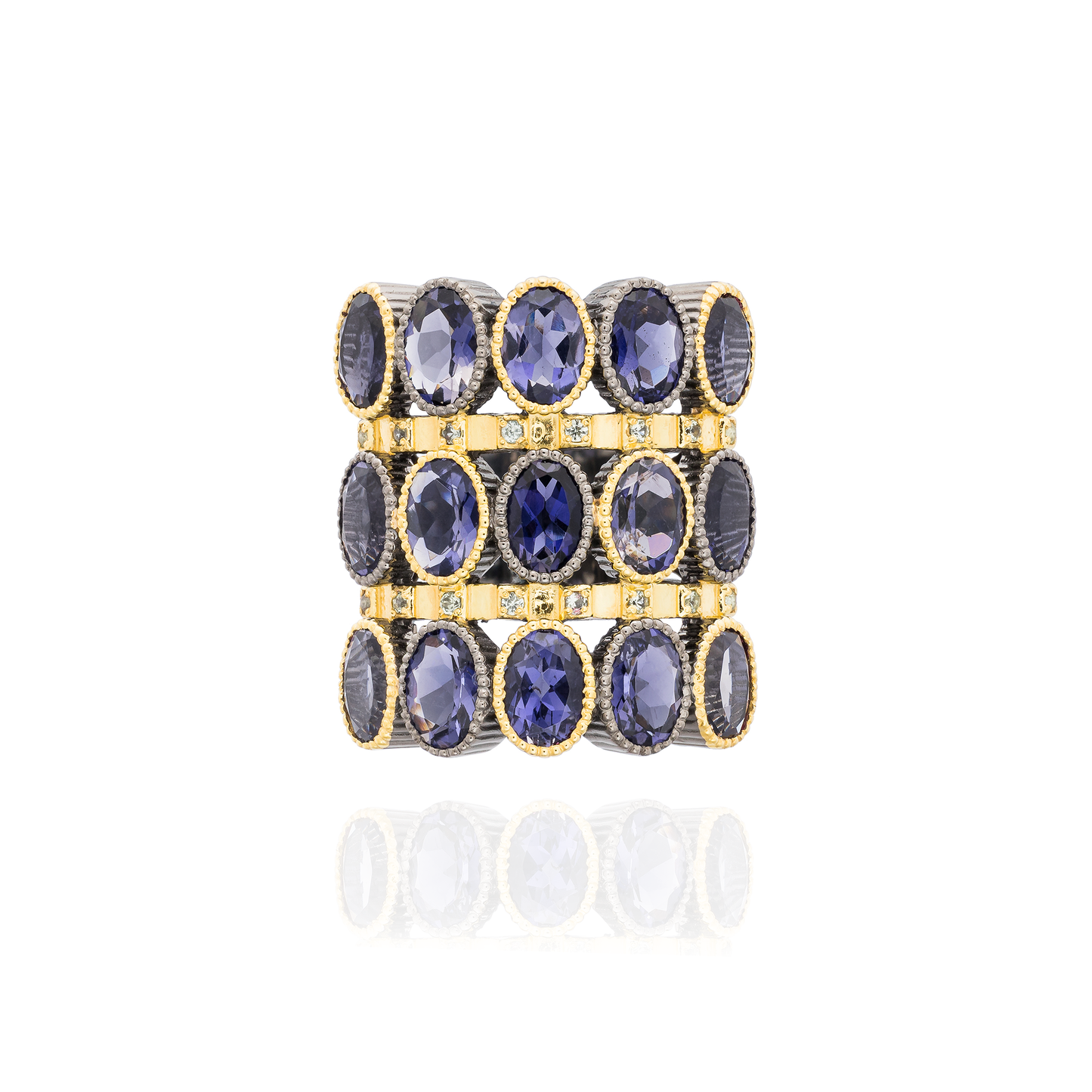 925 Silver O Ring with Iolite & Green Sapphire