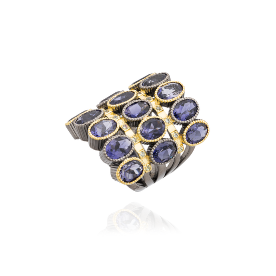 Load image into Gallery viewer, 925 Silver O Ring with Iolite &amp;amp; Green Sapphire
