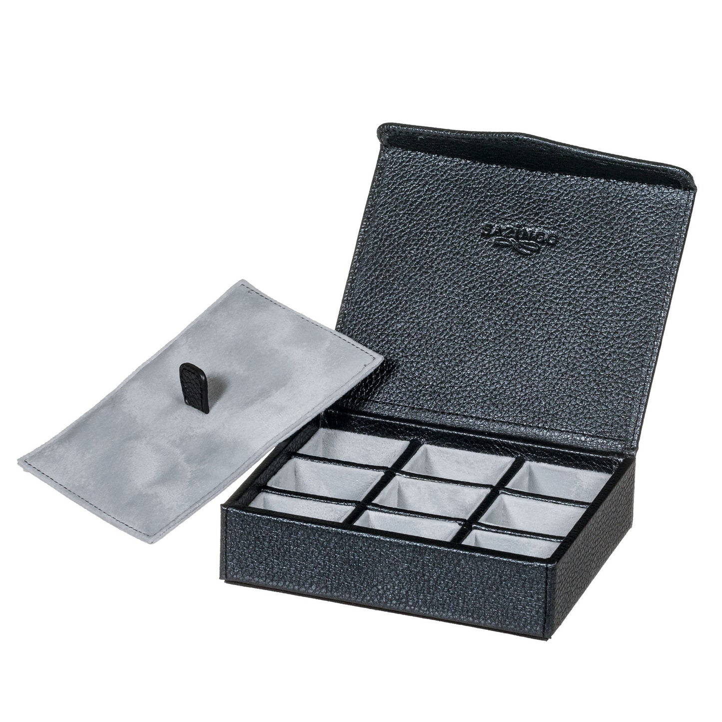 Textured Dark Grey Leather Jewelry & Cufflink Box