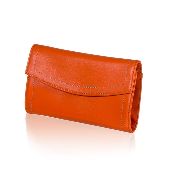 Load image into Gallery viewer, Orange Leather Jewelry Pouch
