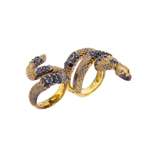 925 Silver Double Finger Snake Ring with Sapphires