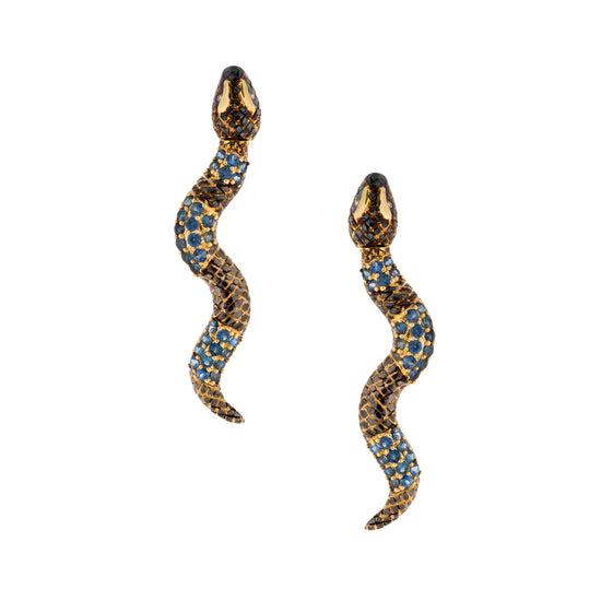 Load image into Gallery viewer, 925 Silver Snake Earrings Sapphires
