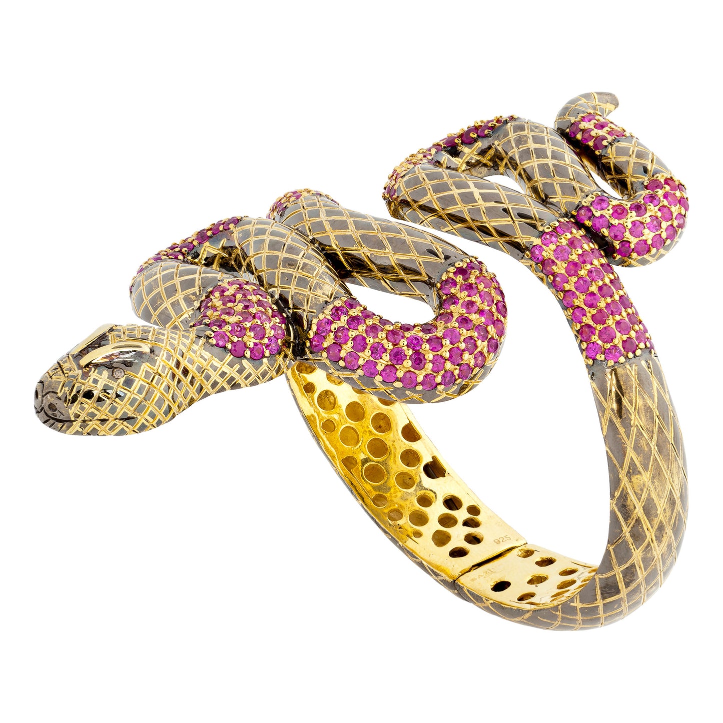 925 Silver Snake Bracelet with Rubies