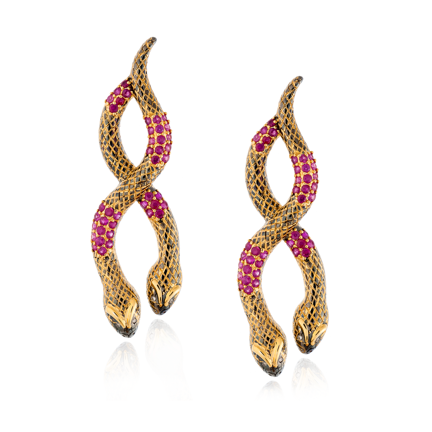 925 Silver Double Snake Earrings with Ruby