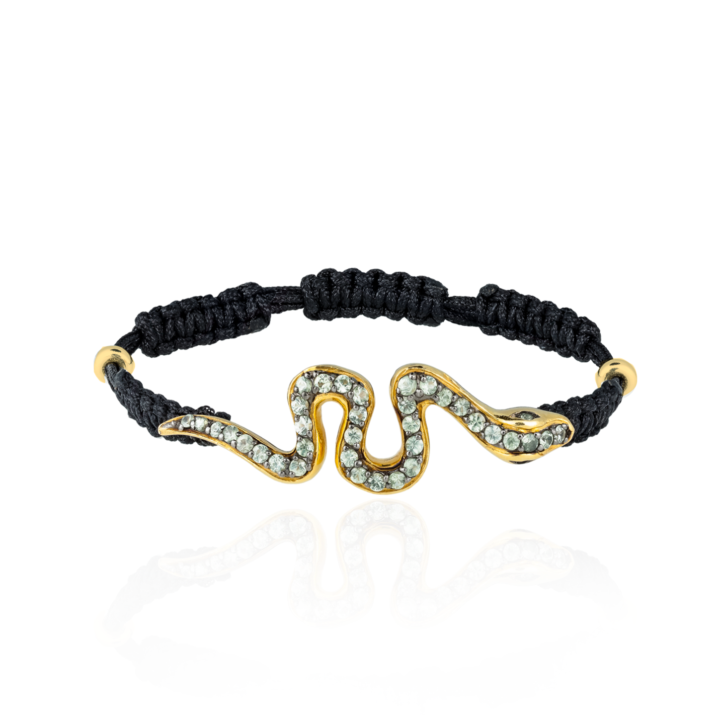 925 Silver Woven Bracelet with Snake in Green Sapphire Pavé