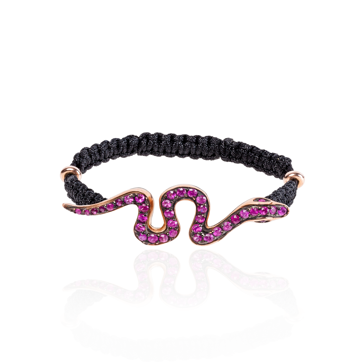 925 Silver Woven Bracelet with Snake in Ruby Pavé