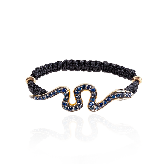 925 Silver Woven Bracelet with Blue Sapphire Pavé Snake