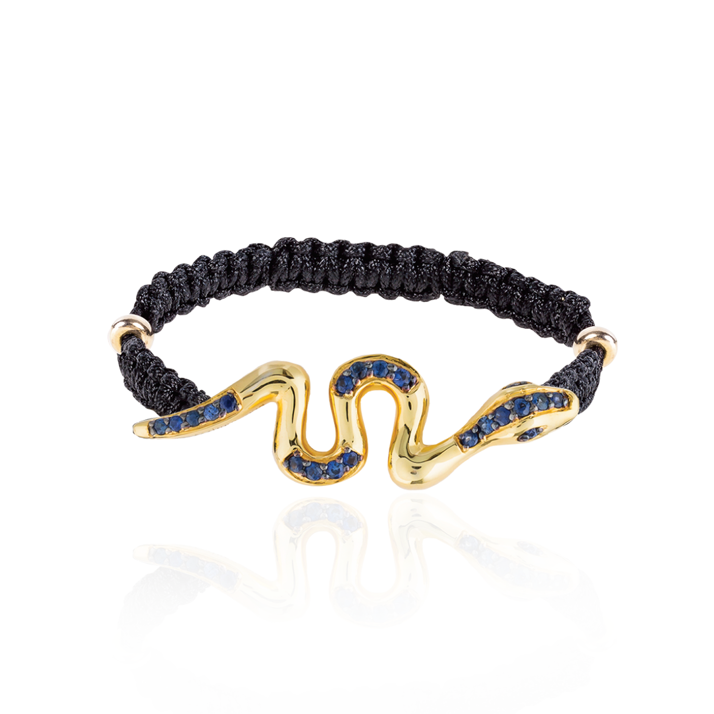 925 Silver Woven Bracelet with Gold Plated Snake & Blue Sapphire Pavé