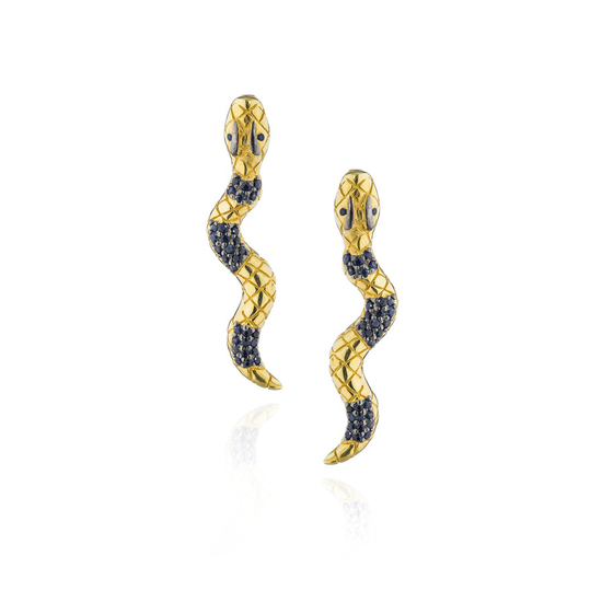 Load image into Gallery viewer, 925 Silver Snake Earrings with Blue Sapphires
