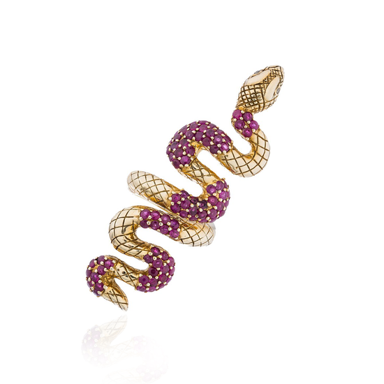 925 Silver Snake Ring with Rubies