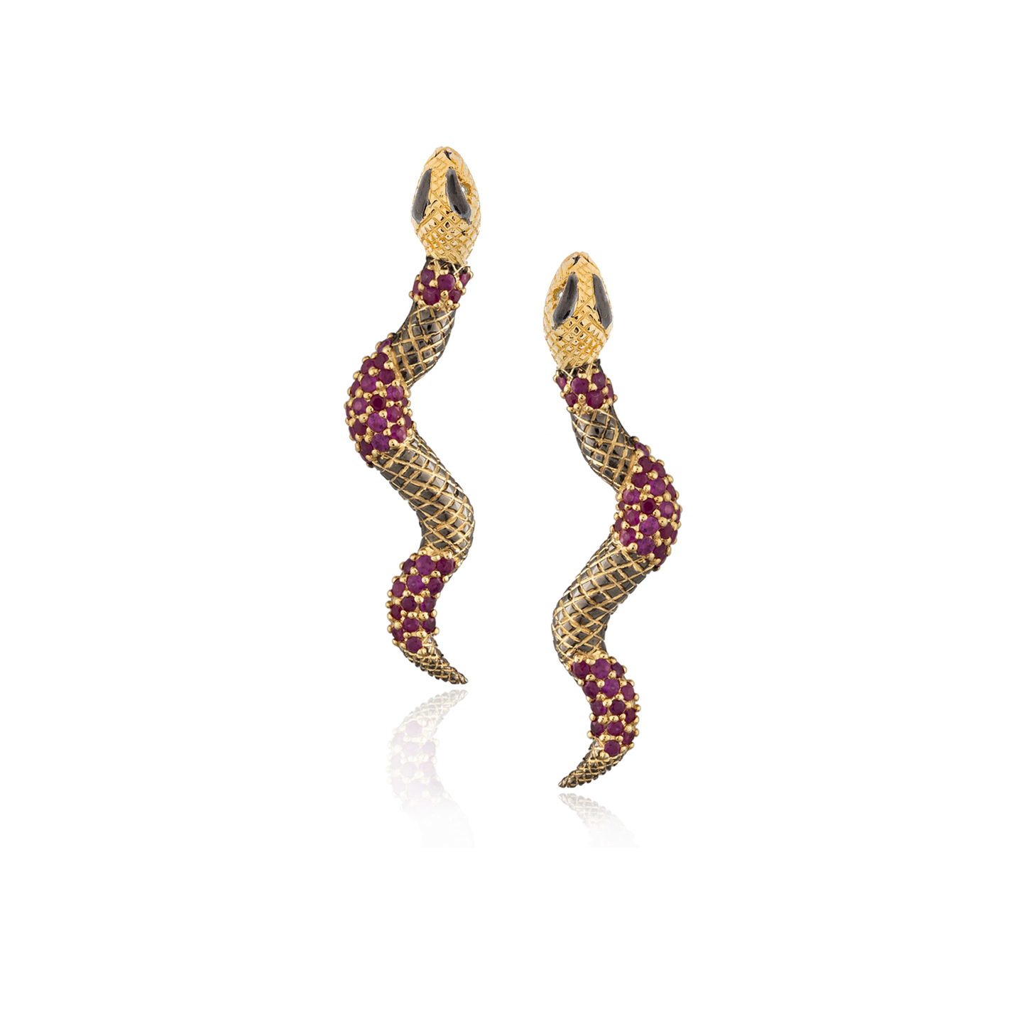 925 Silver Medium Snake Earrings with Ruby