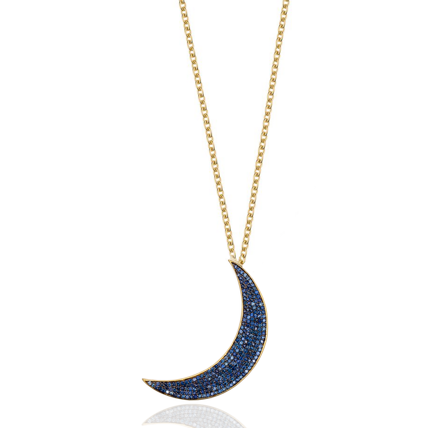 925 Silver Large Moon Necklace  with Blue Sapphire Pavé