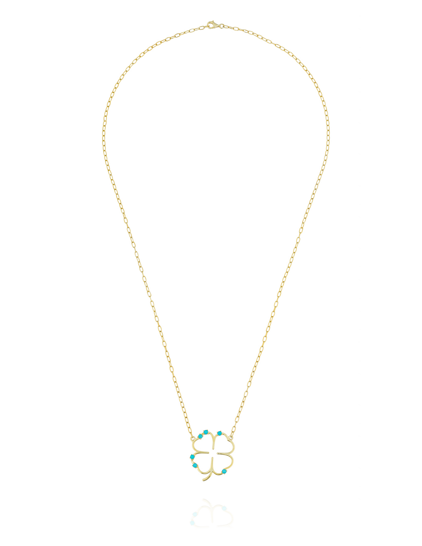 925 Silver Gold Plated 18KT Large Clover Necklace with Turquoise Cabouchon