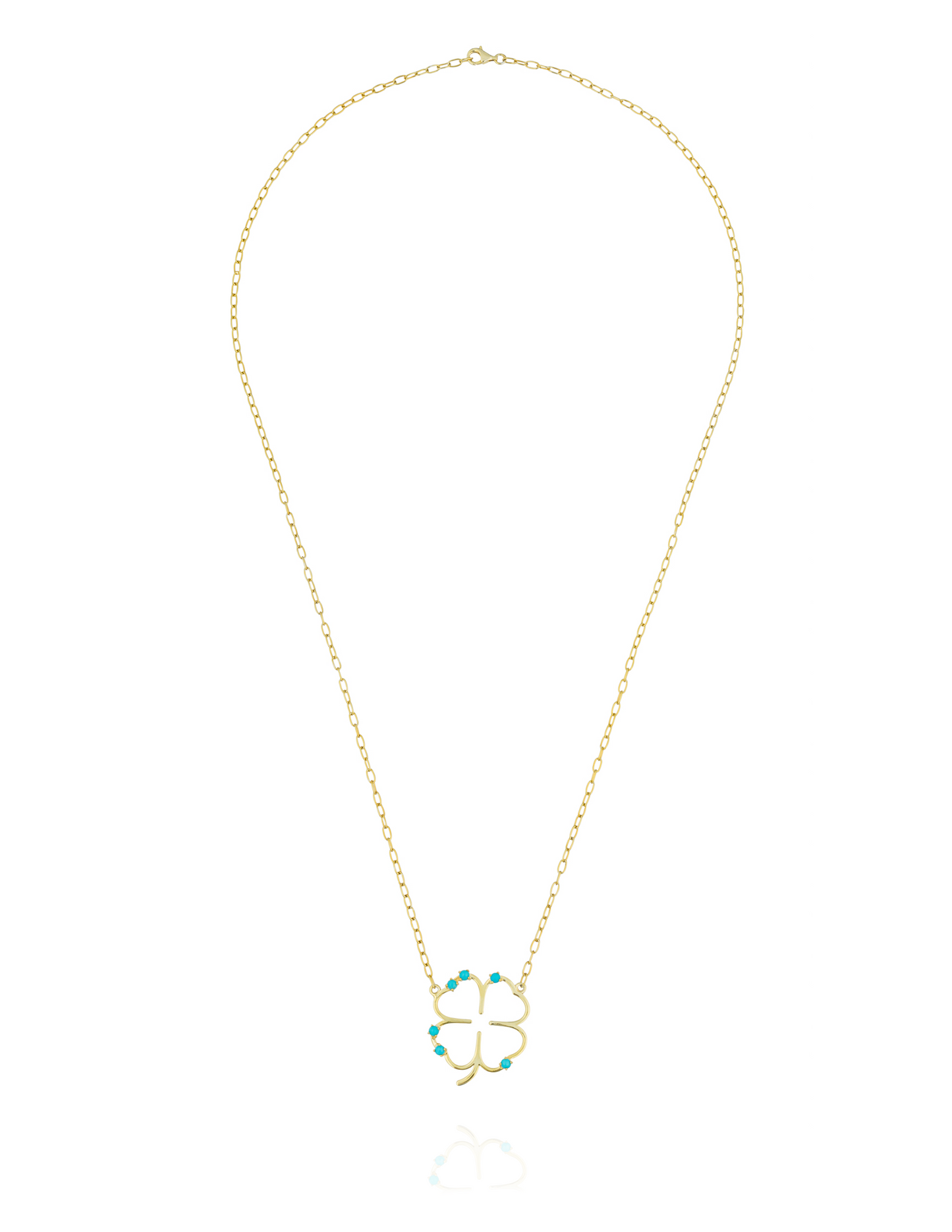 Load image into Gallery viewer, 925 Silver Gold Plated 18KT Large Clover Necklace with Turquoise Cabouchon
