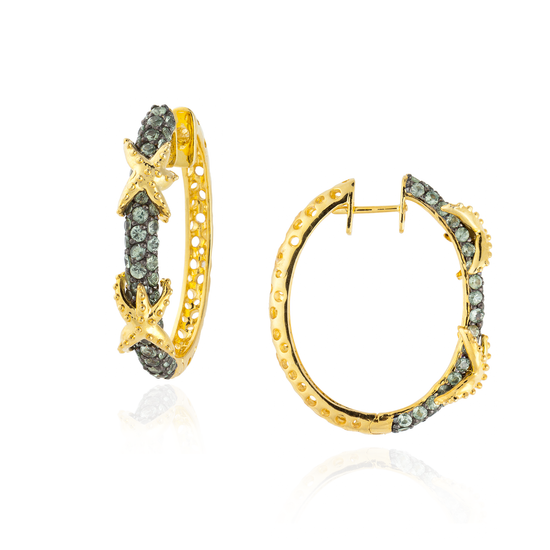 925 Silver Hoop Earrings with Green Sapphire Pavé