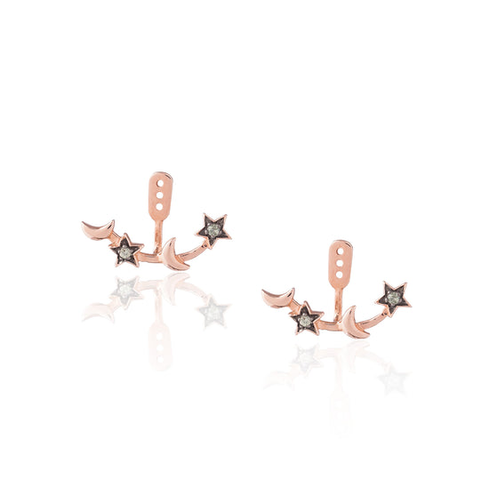 Load image into Gallery viewer, 925 Silver Moon and Double Star Earrings with Green Sapphires

