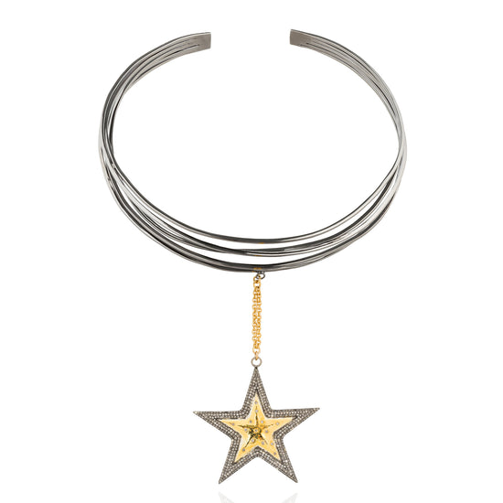 925 Silver Cuff Necklace with Diamonds