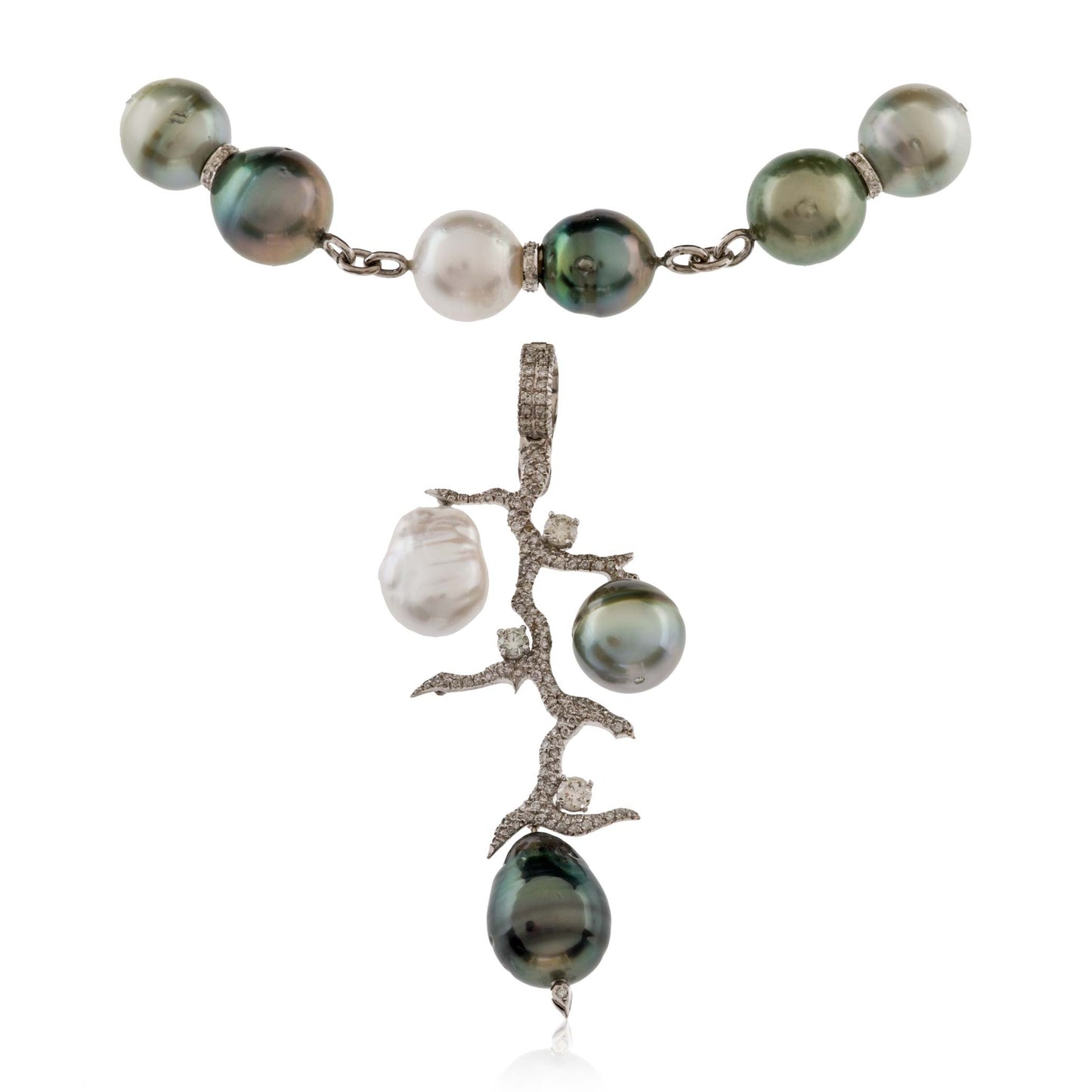 White Diamond and Pearls Necklace White Gold