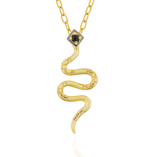 925 Silver Snake Necklace with Blue Sapphire Cabouchon