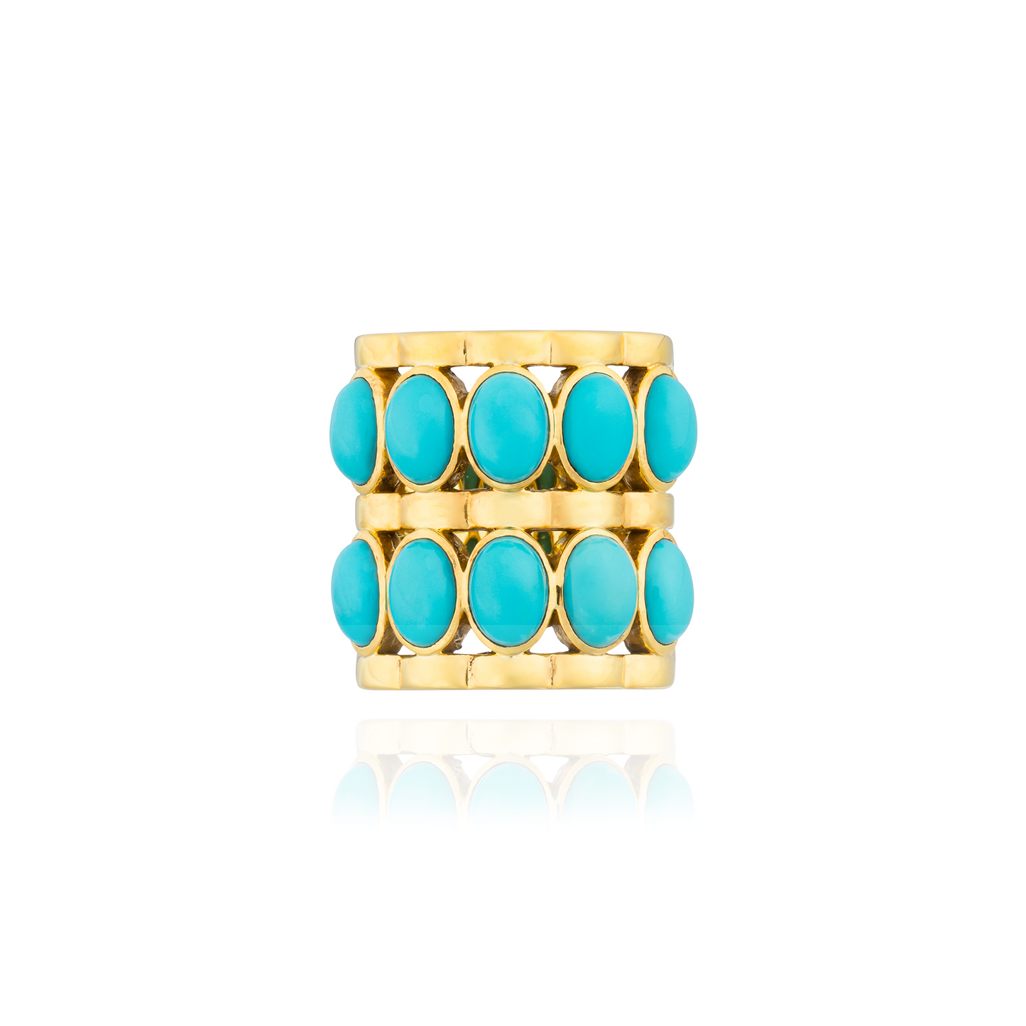 925 Silver Ring Plated in 18K Yellow Gold with Turquoise Cabochons