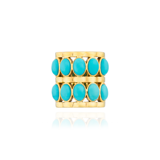 925 Silver Ring Plated in 18K Yellow Gold with Turquoise Cabochons