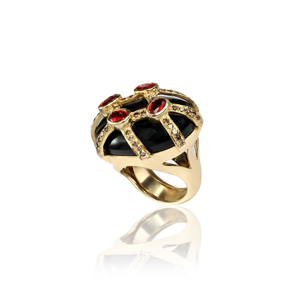 Onyx with Cognac Diamond Gold Ring