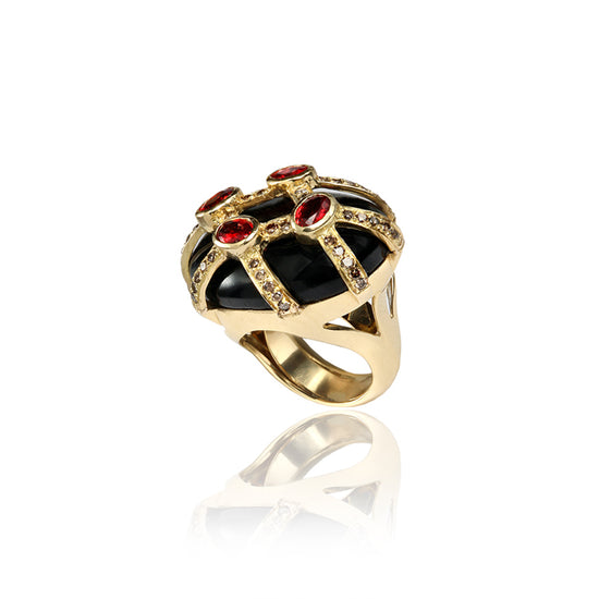 Load image into Gallery viewer, Onyx with Cognac Diamond Gold Ring
