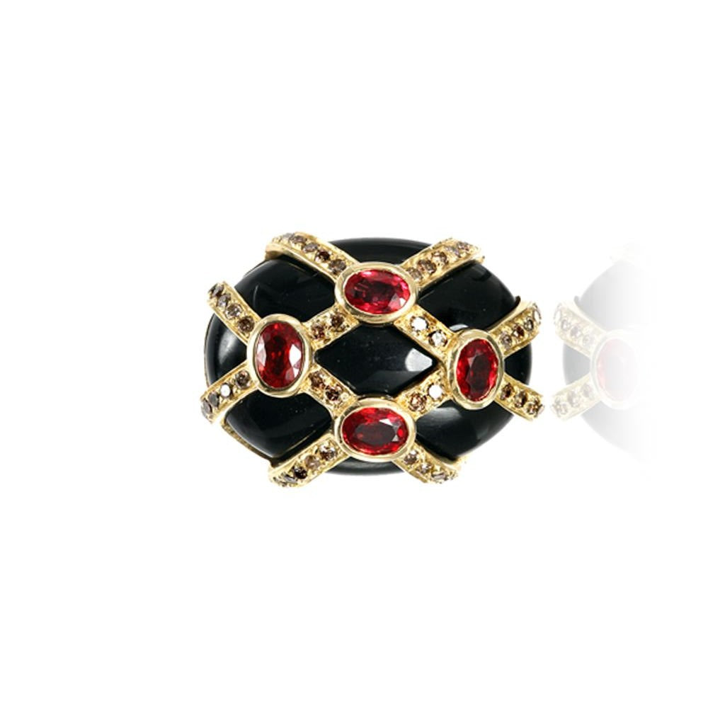 Onyx with Cognac Diamond Gold Ring