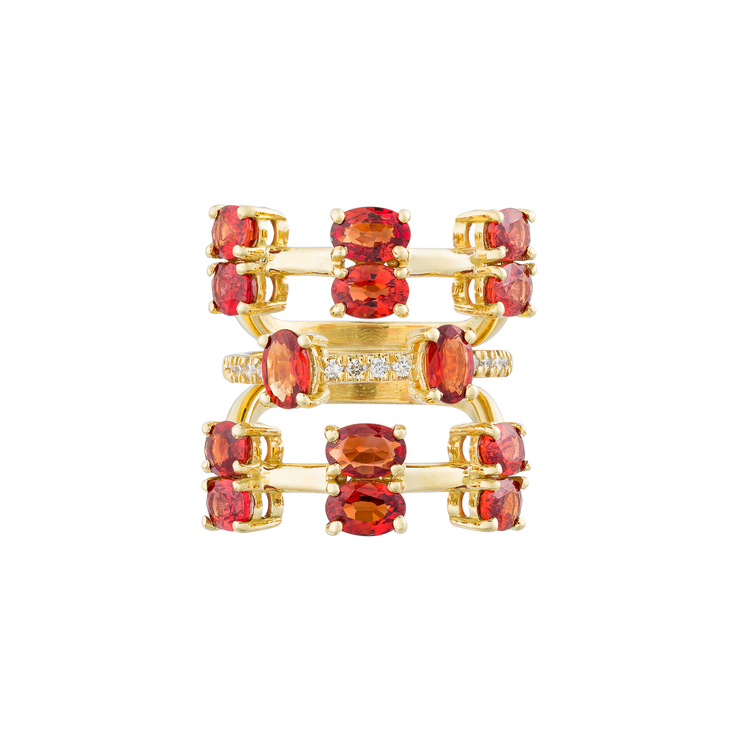 18K Yellow Gold Ring with Orange Sapphires