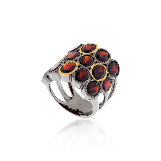 925 Silver O Ring with Oval Cut Garnets