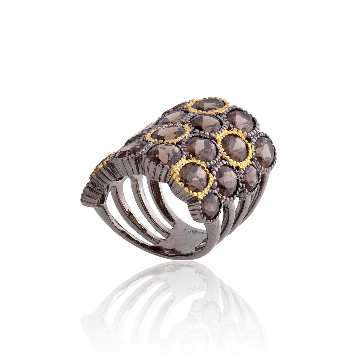 925 Silver O Ring with Oval Cut Smoky Quartz