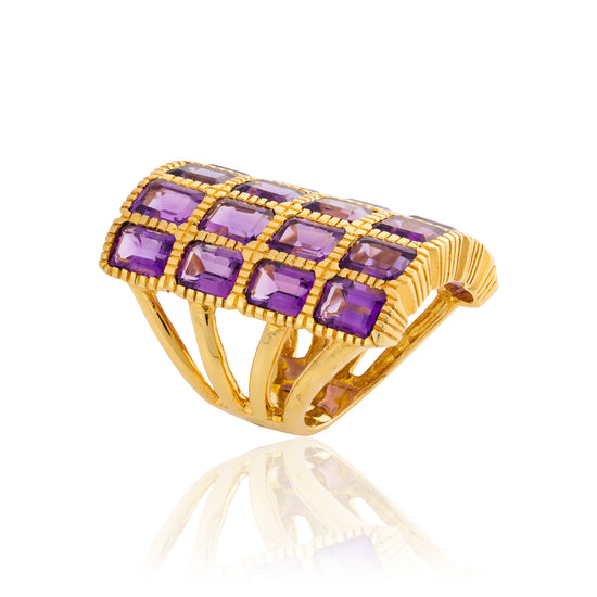 925 Silver O Ring with Emerald Cut Amethyst